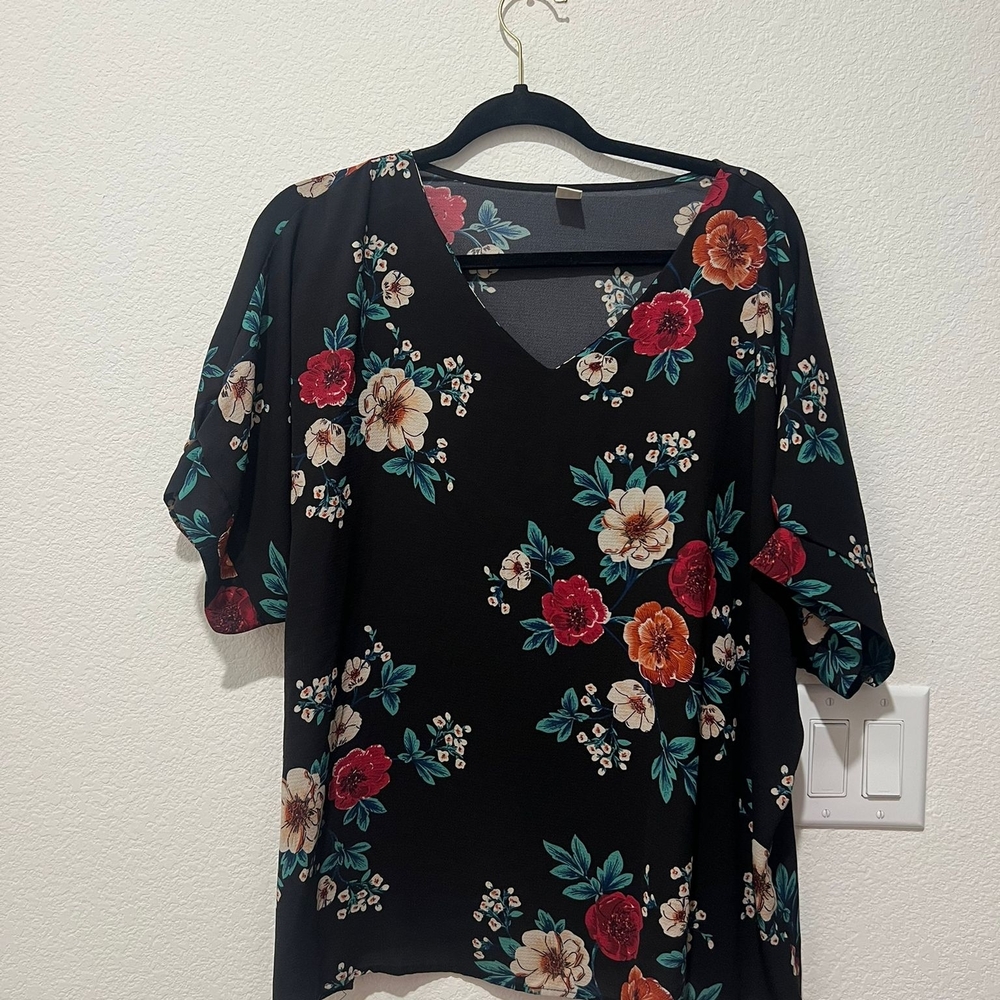 Floral V-Neck Women's Blouse